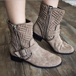 NWT Calvin Klein- Rauline Taupe Quilt Moto boots